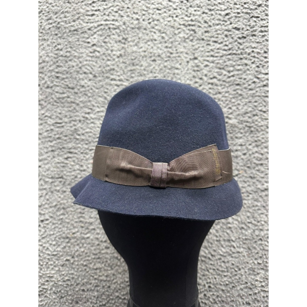 Borsalino Rain Proof Line Water Repellent Fur Felt Fedora Hat Navy Blue One Size